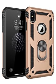 CepteToptan iPhone XS Max Kılıf Sofya Yüzüklü Silikon Kapak - Gold - DROPX9539-2003