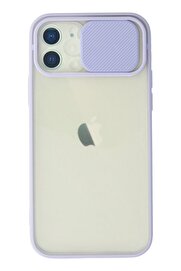 CepteToptan iPhone 12 Kılıf Palm Buzlu Kamera Sürgülü Silikon - Lila - DROPX2390-9235