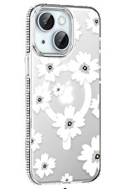 CepteToptan Apple iPhone 14 Floral Magsafe Kapak - Beyaz - DROPX5608-1708