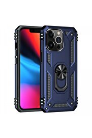 CepteToptan iPhone 13 Pro Max Kılıf Sofya Yüzüklü Silikon Kapak - Lacivert - DROPX5686-7940