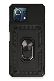 CepteToptan Xiaomi Mİ 11 Lite Kılıf Pars Lens Yüzüklü Silikon - Siyah - DROPX9509-3112