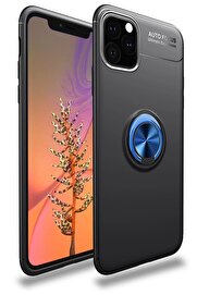 CepteToptan iPhone 11 Pro Max Kılıf Range Yüzüklü Silikon - Siyah-Mavi - DROPX7776-9549