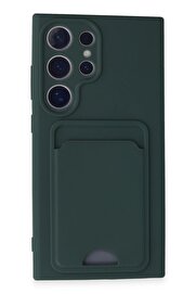 CepteToptan Samsung Galaxy S24 Ultra Kılıf Kelvin Kartvizitli Silikon - Koyu Yeşil - DROPX6413-4671