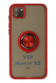 CepteToptan Huawei Y5P Kılıf Montreal Yüzüklü Silikon Kapak - Kırmızı - DROPX2631-5662