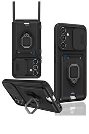 CepteToptan Samsung Galaxy S24 FE Kılıf Zuma Kartvizitli Yüzüklü Silikon - Siyah - DROPX7911-3790