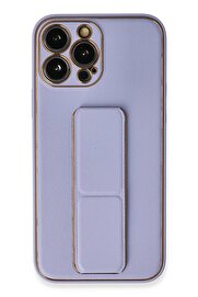 CepteToptan iPhone 13 Pro Kılıf Coco Deri Standlı Kapak - Lila - DROPX7951-3451
