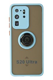 CepteToptan Samsung Galaxy S20 Ultra Kılıf Montreal Yüzüklü Silikon Kapak - Buz Mavi - DROPX1447-1586