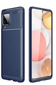 CepteToptan Samsung Galaxy A22 Kılıf Auto Focus Karbon Kapak - Lacivert - DROPX3748-1094