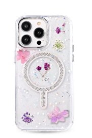 CepteToptan iPhone 15 Pro Flower Magsafe Kapak - Mor - DROPX4047-9627