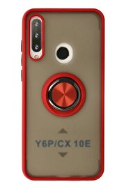 CepteToptan Huawei Y6P Kılıf Montreal Yüzüklü Silikon Kapak - Kırmızı - DROPX4735-8540