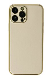 CepteToptan iPhone 13 Pro Kılıf Coco Deri Silikon Kapak - Gold - DROPX6033-9727