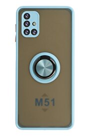 CepteToptan Samsung Galaxy M51 Kılıf Montreal Yüzüklü Silikon Kapak - Buz Mavi - DROPX8932-3202