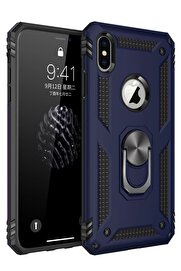 CepteToptan iPhone XS Max Kılıf Sofya Yüzüklü Silikon Kapak - Lacivert - DROPX8259-3692