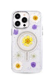 CepteToptan iPhone 14 Pro Max Flower Magsafe Kapak - Sarı - DROPX6855-9940