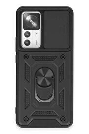 CepteToptan Xiaomi Mi 12T Pro Kılıf Pars Lens Yüzüklü Silikon - Siyah - DROPX5219-5432