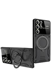 CepteToptan Samsung Galaxy S24 Ultra Kılıf Joy Lens Standlı Kapak - Siyah - DROPX9580-8452