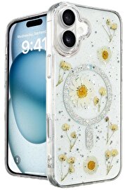 CepteToptan iPhone 16 Kılıf Daisy Simli Magsafe Kapak - Gümüş - DROPX6581-1842