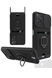 CepteToptan Xiaomi Redmi Note 11 Pro Kılıf Zuma Kartvizitli Yüzüklü Silikon - Siyah - DROPX8288-7816