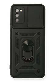 CepteToptan Samsung Galaxy A02S Kılıf Pars Lens Yüzüklü Silikon - Siyah - DROPX7894-3100
