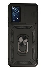 CepteToptan Xiaomi Redmi Note 11 Pro Kılıf Pars Lens Yüzüklü Silikon - Siyah - DROPX7799-7636