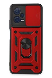 CepteToptan Xiaomi Redmi Note 12 5G Kılıf Pars Lens Yüzüklü Silikon - Kırmızı - DROPX4131-6868