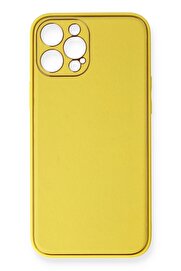 CepteToptan iPhone 12 Pro Kılıf Coco Deri Silikon Kapak - Sarı - DROPX2217-1139