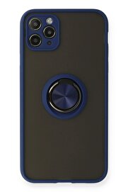 CepteToptan iPhone 11 Pro Max Kılıf Montreal Yüzüklü Silikon Kapak - Lacivert - DROPX8405-9477