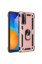 CepteToptan Huawei P Smart 2021 Kılıf Sofya Yüzüklü Silikon Kapak - Rose - DROPX6152-7206