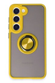 CepteToptan Samsung Galaxy S23 Kılıf Montreal Yüzüklü Silikon Kapak - Sarı - DROPX4611-6256