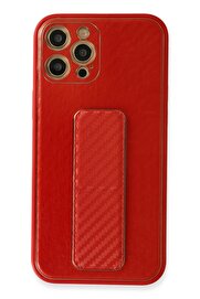 CepteToptan iPhone 12 Pro Kılıf Coco Karbon Standlı Kapak - Kırmızı - DROPX5955-3695