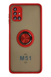 CepteToptan Samsung Galaxy M51 Kılıf Montreal Yüzüklü Silikon Kapak - Kırmızı - DROPX4614-2162