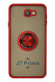 CepteToptan Samsung Galaxy J7 Prime Kılıf Montreal Yüzüklü Silikon Kapak - Kırmızı - DROPX8029-3831