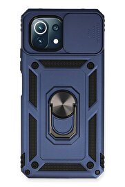 CepteToptan Xiaomi Mİ 11 Lite Kılıf Pars Lens Yüzüklü Silikon - Lacivert - DROPX8250-2570