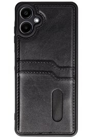 CepteToptan Samsung Galaxy A06 Kılıf Sara Kartvizitli Deri Kılıf - Siyah - DROPX2016-1297