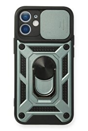CepteToptan iPhone 12 Mini Kılıf Pars Lens Yüzüklü Silikon - Yeşil - DROPX3768-5742