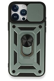 CepteToptan iPhone 15 Pro Kılıf Pars Lens Yüzüklü Silikon - Yeşil - DROPX1937-8937