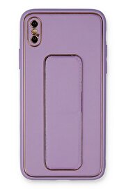 CepteToptan iPhone XS Max Kılıf Coco Deri Standlı Kapak - Koyu Lila - DROPX5570-4875