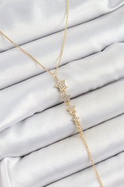 Evimdeyokyok Pirinç Zirkon Taşlı Sıralı Yıldız Figürlü Y Model Gold Renk Kadın Kolye Tj-Bko10314