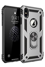 CepteToptan iPhone XS Max Kılıf Sofya Yüzüklü Silikon Kapak - Gümüş - DROPX5232-1824