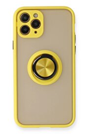 CepteToptan iPhone 11 Pro Kılıf Montreal Yüzüklü Silikon Kapak - Sarı - DROPX5885-6897