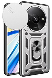 CepteToptan Xiaomi Redmi A3 4G Kılıf Pars Lens Yüzüklü Silikon - Gümüş - DROPX7351-3681