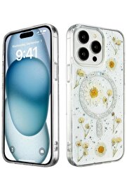 CepteToptan iPhone 15 Pro Max Kılıf Daisy Simli Magsafe Kapak - Gümüş - DROPX3353-6478