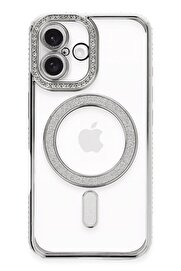 CepteToptan iPhone 16 Plus Kılıf Joke Simli Magneticsafe Kılıf - Gümüş - DROPX7012-6672