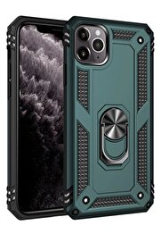 CepteToptan iPhone 11 Pro Kılıf Sofya Yüzüklü Silikon Kapak - Yeşil - DROPX3900-6333