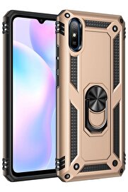 CepteToptan Xiaomi Redmi 9A Kılıf Sofya Yüzüklü Silikon Kapak - Gold - DROPX1207-7221