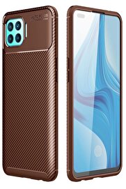 CepteToptan Oppo Reno 4 Lite Kılıf Auto Focus Karbon Kapak - Kahverengi - DROPX4721-5557