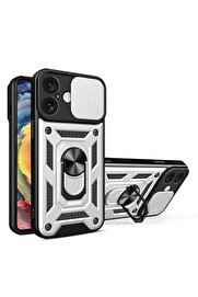 CepteToptan iPhone 16 Kılıf Pars Lens Yüzüklü Silikon - Gümüş - DROPX2481-3764
