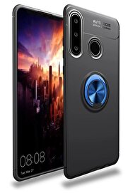 CepteToptan Huawei Y6P Kılıf Range Yüzüklü Silikon - Siyah-Mavi - DROPX7300-6065