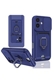 CepteToptan iPhone 16 Kılıf Zuma Kartvizitli Yüzüklü Silikon - Lacivert - DROPX2396-8390
