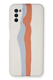 CepteToptan Samsung Galaxy A03S Kılıf Ebruli Lansman Silikon - Beyaz-Turuncu - DROPX8070-4560